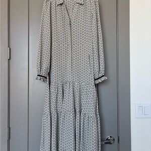 ME+EM Monochrome Geometric Long Sleeve Dress